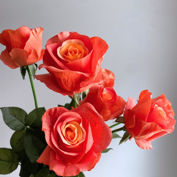 Real Touch Orange Rose Stem - High Quality Artificial Flower / DIY Floral / Wedding / Home Decoration / Gifts