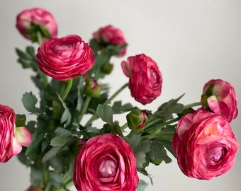 Faux Ranunculus Flower Stem - High Quality Artificial Floral / Wedding / Home Decoration / Gifts / DIY / Pink