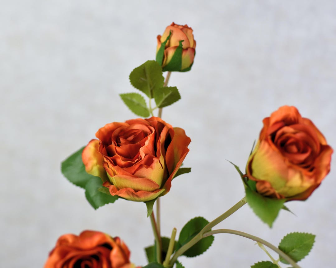 Faux 5 Heads Orange Rose Spray - High Quality Artificial Flower ...