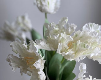 Real Touch Parrot Tulip Stem -  Artificial Flower / Wedding / Home Decoration / Centerpiece / Gifts / White
