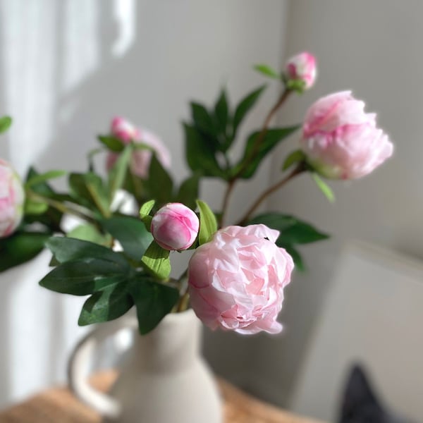 Artificial Peony with Bud Stem - Faux Flower / Wedding / Centerpieces / DIY Floral / Home Decoration / Gifts / Light Pink
