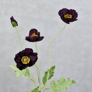 4 têtes de fleurs de pavot violet foncé - Fleurs artificielles de haute qualité / Mariage / Bouquet / Bricolage / Décoration d'intérieur / Cadeaux / Composition