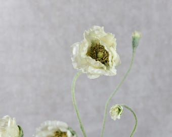 5 Heads Cream Poppy Stem -  Artificial Silk Flower / Wedding / Bouquet / Centerpiece / Arrangement /DIY / Gift for her / Decor /Home Design