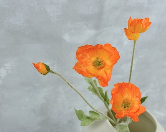 4 Heads Orange Poppy Flower Stem - High Quality Artificial Floral / Wedding / Bouquet / DIY / Home Decoration / Interior Design / Gift