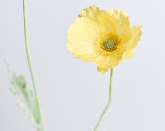 Real Touch 4 Heads Light Yellow Poppy - Faux Flower / Wedding / Bouquet / Summer Home Decor / Interior Design / Arrangement / Centerpieces