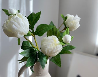 Artificial Peony with Bud Stem - Faux Flower / Wedding / Centerpieces / DIY Floral / Home Decoration / Gifts / White