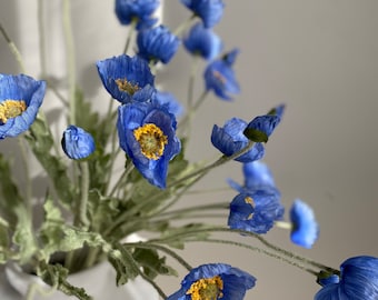 4 Heads Poppy Stem - High Quality Artificial Flower / DIY / Floral / Wedding / Home Decoration / Gifts / Blue