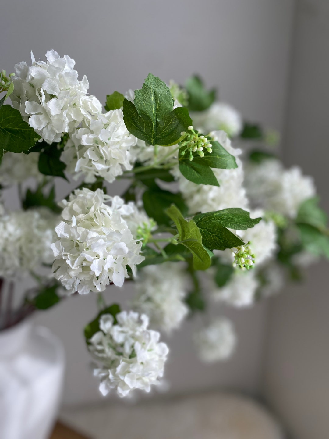 Faux Snowball Hydrangea Stem Artificial Flower / Centerpiece / Home