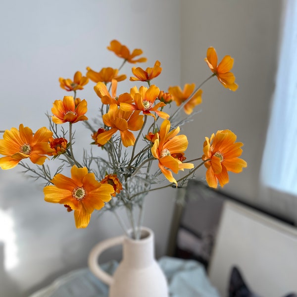 Faux Silk Cosmos Stem - High Quality Artificial Flower / DIY / Floral / Wedding / home Decoration / Gifts / Orange