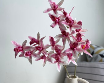 9 Heads Real Touch Orchid Stem - High Quality Artificial Flower / Wedding / Bouquet / Centerpieces /  Home Decorations / Gifts / DIY / Pink