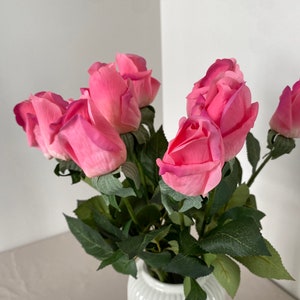 Real Touch Rose Bud Stem - Artificial Flower / FIY Floral / Wedding / Home Decoration / Gifts / Latex / Fuchsia Pink / Set of 3