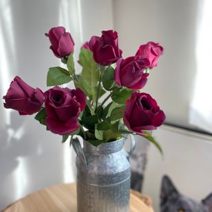 Rosa con stelo Real Touch - Fiore artificiale di alta qualità / Fai da te / Matrimonio / Decorazione per la casa / Regali / Rosso Borgogna