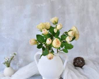 Faux Real Touch Light Yellow Rose Spray - High Quality Artificial Flower / Wedding / Bouquet / DIY Floral / Home Decoration / Gifts /