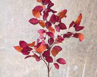 Faux Orange Red Beech Leaf Spray- Artificial Foliage / Fall Greenery / Plant / Wedding / Autumn Home Decor / Arrangement / Centerpieces /DIY