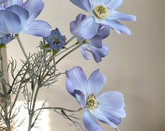 Faux Silk Cosmos Stem - High Quality Artificial Flower / DIY / Floral / Wedding / Home Decoration / Gifts / Light Blue