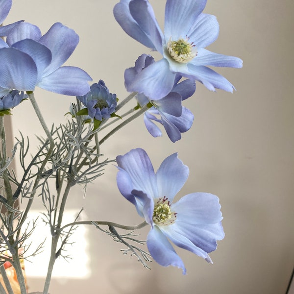 Faux Silk Cosmos Stem - High Quality Artificial Flower / DIY / Floral / Wedding / Home Decoration / Gifts / Light Blue