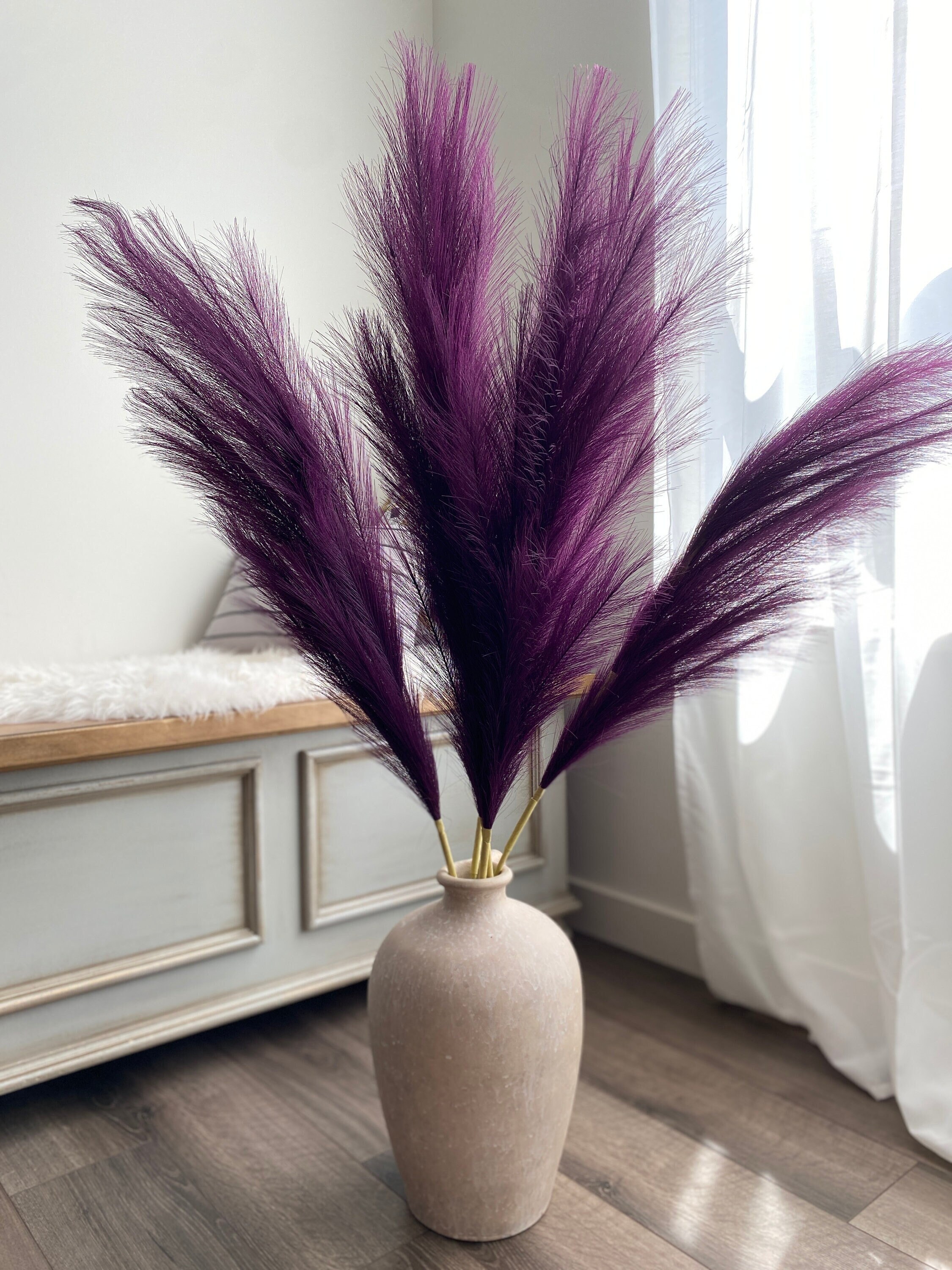 Faux Pampas Grass Pink Blossom Blvd - 3 43 Stems Fluffy pink feathers for  vases - Pink Boho Decor - tall pampas grass for floor vase - pink