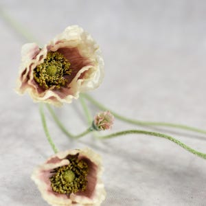 5 teste di papavero rosa antico con gambo - fiore di seta artificiale / matrimonio / bouquet / centrotavola / disposizione / fai da te / decorazione / design per la casa