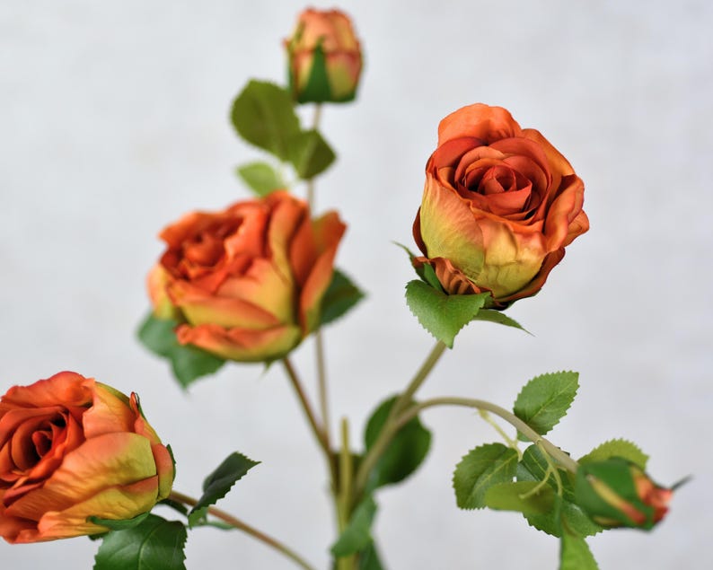 Faux 5 Heads Orange Rose Spray - High Quality Artificial Flower ...