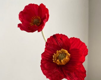 4 Heads Poppy Stem - High Quality Artificial Flower / DIY Floral / Wedding / Home Decoration / Gifts / Red