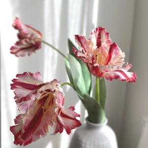 Real Touch Parrot Tulip Stem -High Quality Artificial Flower / Wedding / Home Decoration / Centerpiece / Gifts / Red White