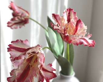 Real Touch Parrot Tulip Stem -High Quality Artificial Flower / Wedding / Home Decoration / Centerpiece / Gifts / Red White