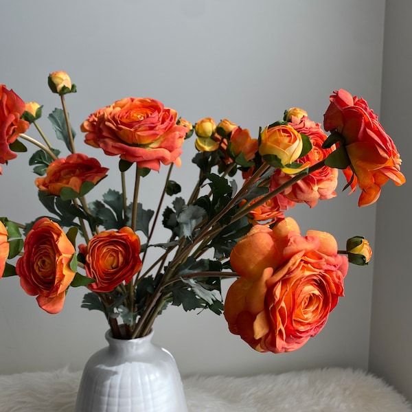 Dried Look Ranunculus Flower Stem / Artificial Flower / Centerpieces / DIY Floral / Wedding / Home Decoration / Gifts / Orange