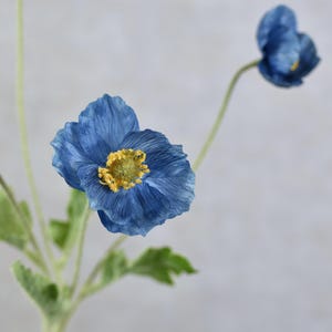 4 teste di papavero blu navy chiaro con gambo - Fiori artificiali di alta qualità / Matrimonio / Bouquet / Fai da te / Decorazione per la casa / Artigianato / Regalo