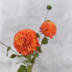 Faux Orange Pom Pom Dahlia Flower Stem - High Quality Artificial Floral /Wedding / Bouquet / Home Decor / Centerpiece / Arrangement / Gifts