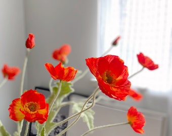 4 Heads Poppy Stem - High Quality Artificial Flower / DIY / Floral / Wedding / Home Decoration / Gifts / Orange