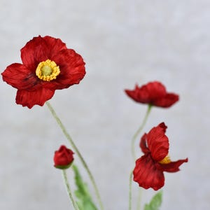 4 teste di papavero rosso gambo - fiore artificiale di alta qualità / matrimonio / bouquet / disposizione / centrotavola / design / arredamento per la casa / soggiorno