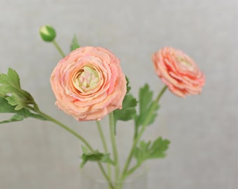 Faux Real Touch Peach Ranunculus Flower Stem - High Quality Artificial Floral / Wedding / Bouquet / Home Decor / Arrangement / Gift / Design