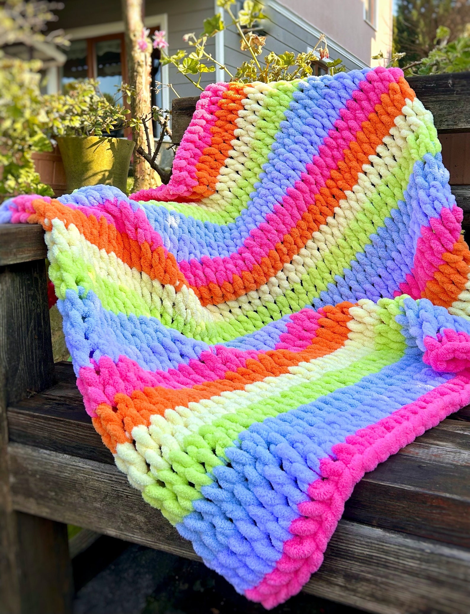 Rainbow Chunky Knit Blanket Custom Puffy Throw Knit Baby Etsy