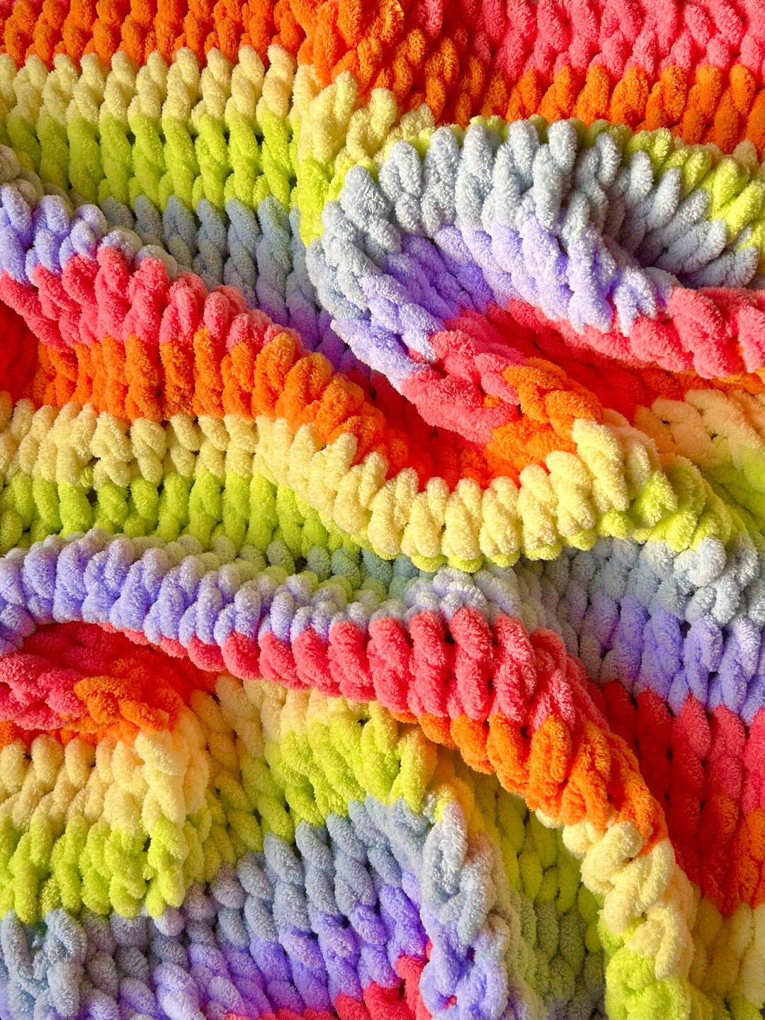 Rainbow Chunky Knit Blanket Custom Puffy Throw Knit Baby Etsy