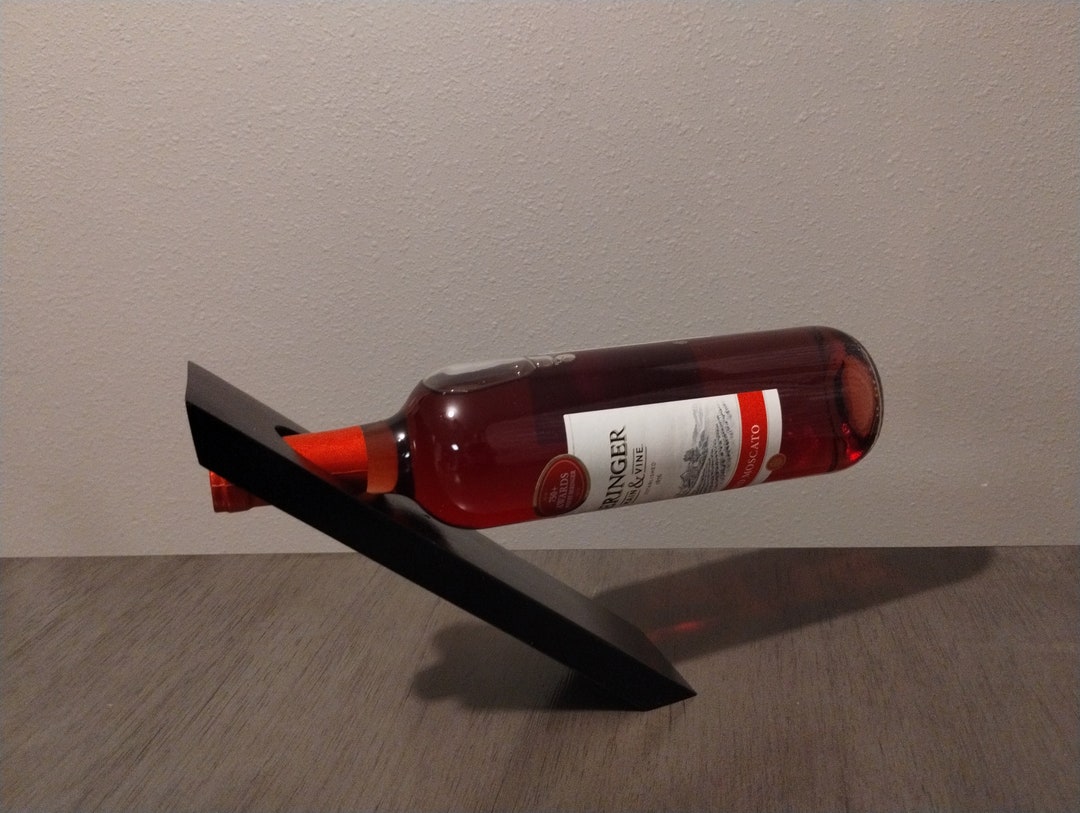 Floating Wine Bottle Holder, Levitating Bottle Stand, Handmade Wood