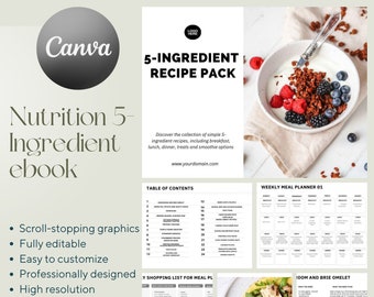 Libro electrónico de recetas de 5 ingredientes para entrenadores de nutrición, fitness y bienestar - Para Canva