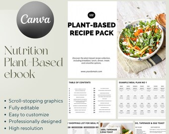 Libro electrónico de recetas a base de plantas para entrenadores de nutrición, fitness y bienestar - Para Canva