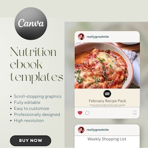 February Recipe Nutrition ebook and Social Media Post templates for Canva for Wellness & Health Coaches
