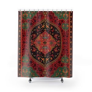 Arabic Bathroom Decor, Ethnic Pattern Shower Curtain, Colorful Vintage Shower Curtain, Unique Boho Bright Shower Curtain, Persian Oriental