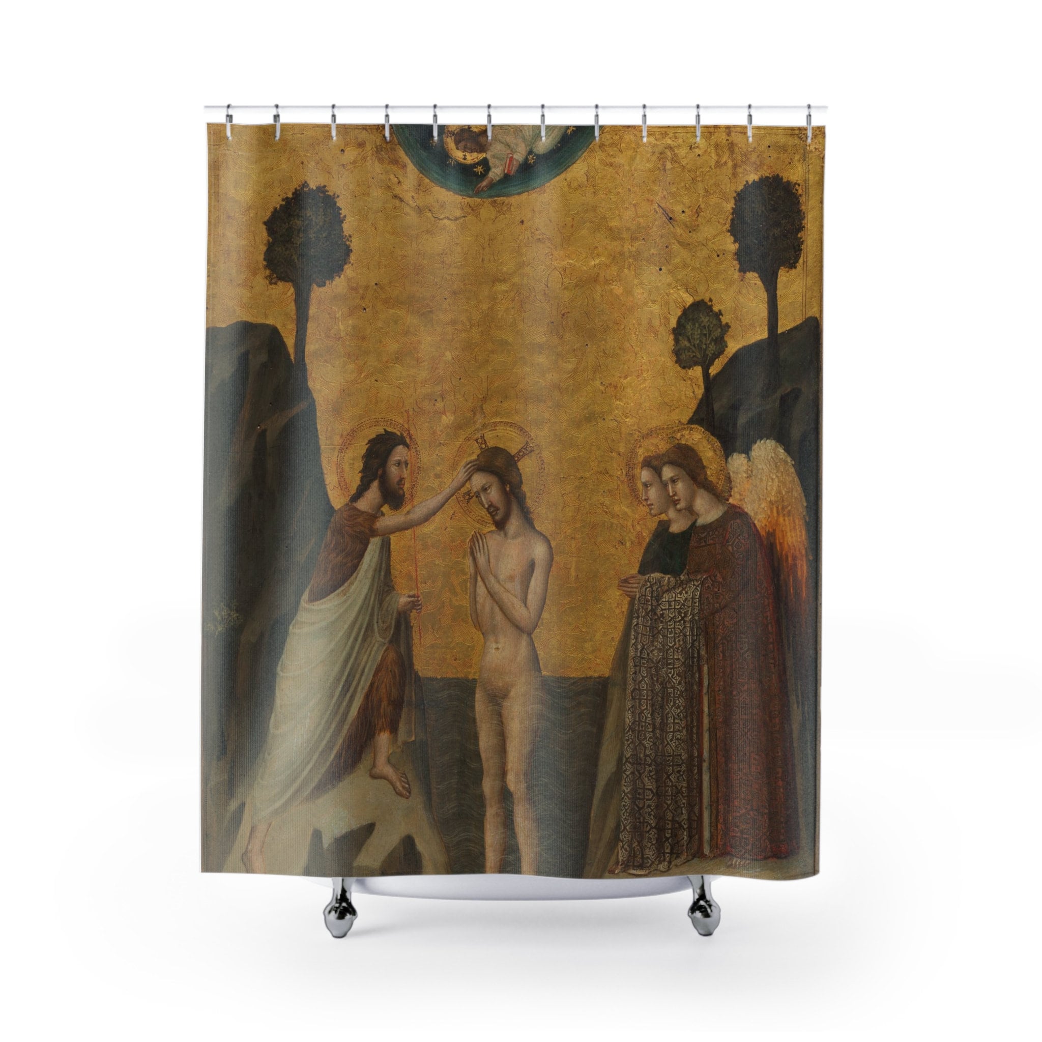 Baptism of Christ Religious Shower Curtain, Christian Bathroom, Icons Orthodox, Unique Fabric Shower Curtain, Spiritual Jesus Shower Curtain