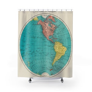 Map Shower Curtain, Globe Shower Curtain, Western Hemisphere North America South America Shower Curtain, Cartography Geography Gift