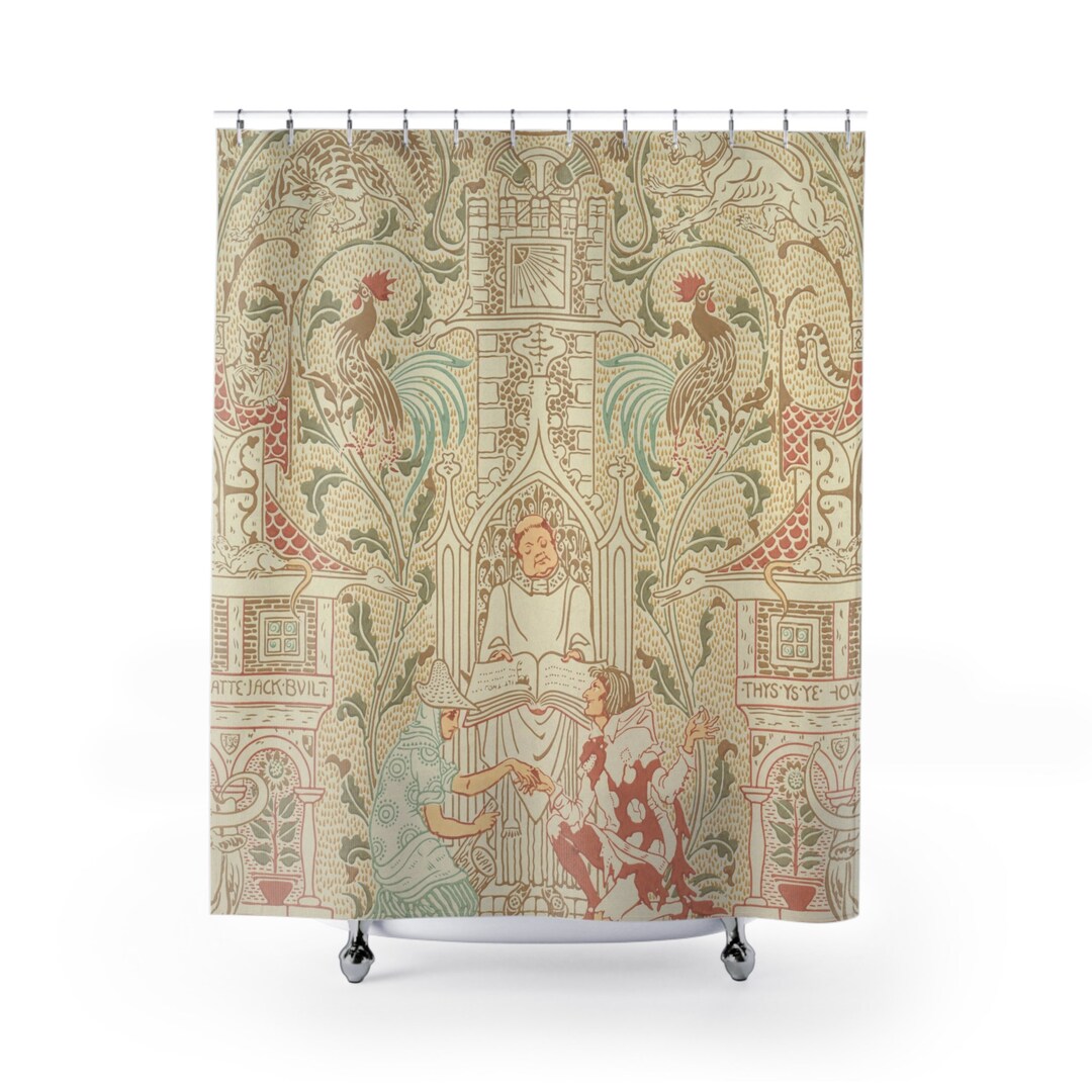 The House That Jack Built Shower Curtain, Folk Art Shower Curtain