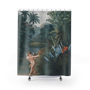 Unique Cupid Shower Curtain, Vintage Botany Fabric Shower Curtain, Classic Art Mythology Bathroom Decor, Valentines Day Decor