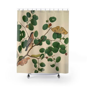 Nature Shower Curtain, Botanical Shower Curtain, Bird Shower Curtain, Moth Shower Curtain, Unique Trendy Bathroom Home Decor