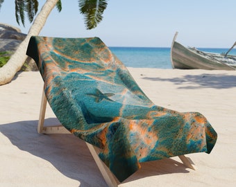 Ocean Starfish Beach Towel, Print Vacation Beach Towel, Unique Trendy Beach Towel for Adults, Cheerful Happy Decorative Boho Towel