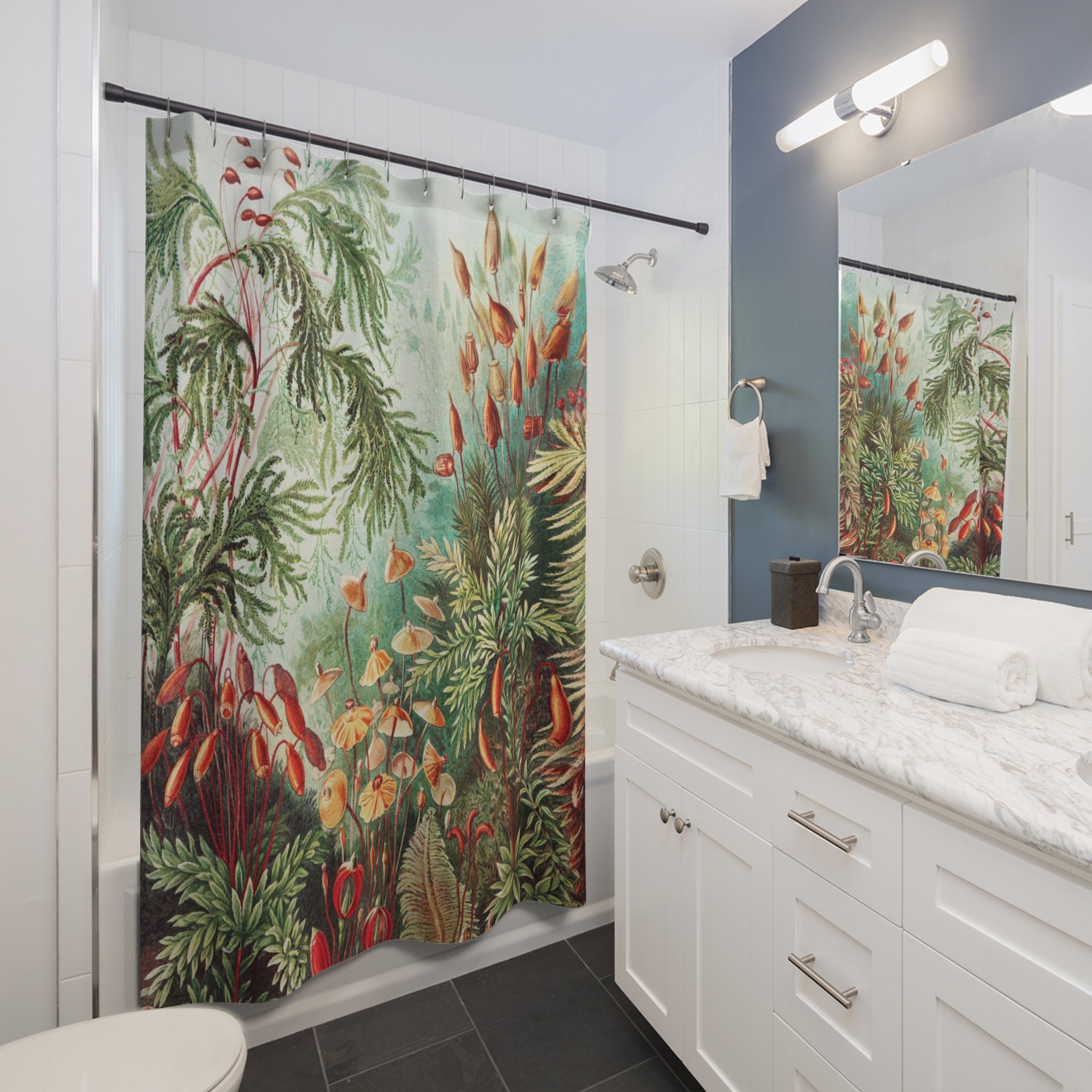 Ernst Haeckel Botanical Print Shower Curtain, Bright Colorful Shower