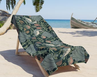 William Morris Pattern Beach Towel, Vacation Beach Towel, Trendy Print Decorative Beach Towel for Adult, Colorful Unique Bohemian