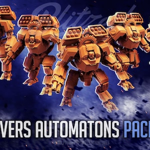 May include: Several orange-brown automaton robots with missile launchers and weaponry, set against a dark blue background. The image includes the text "HELLDIVERS AUTOMATONS PACK #173" at the bottom.