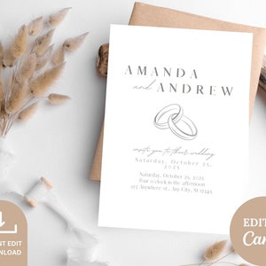 Wedding Invitation Template Set, Simple, Modern, Wedding Invitation Suite, Printable, Editable Wedding Invitations, Canva INSTANT Download