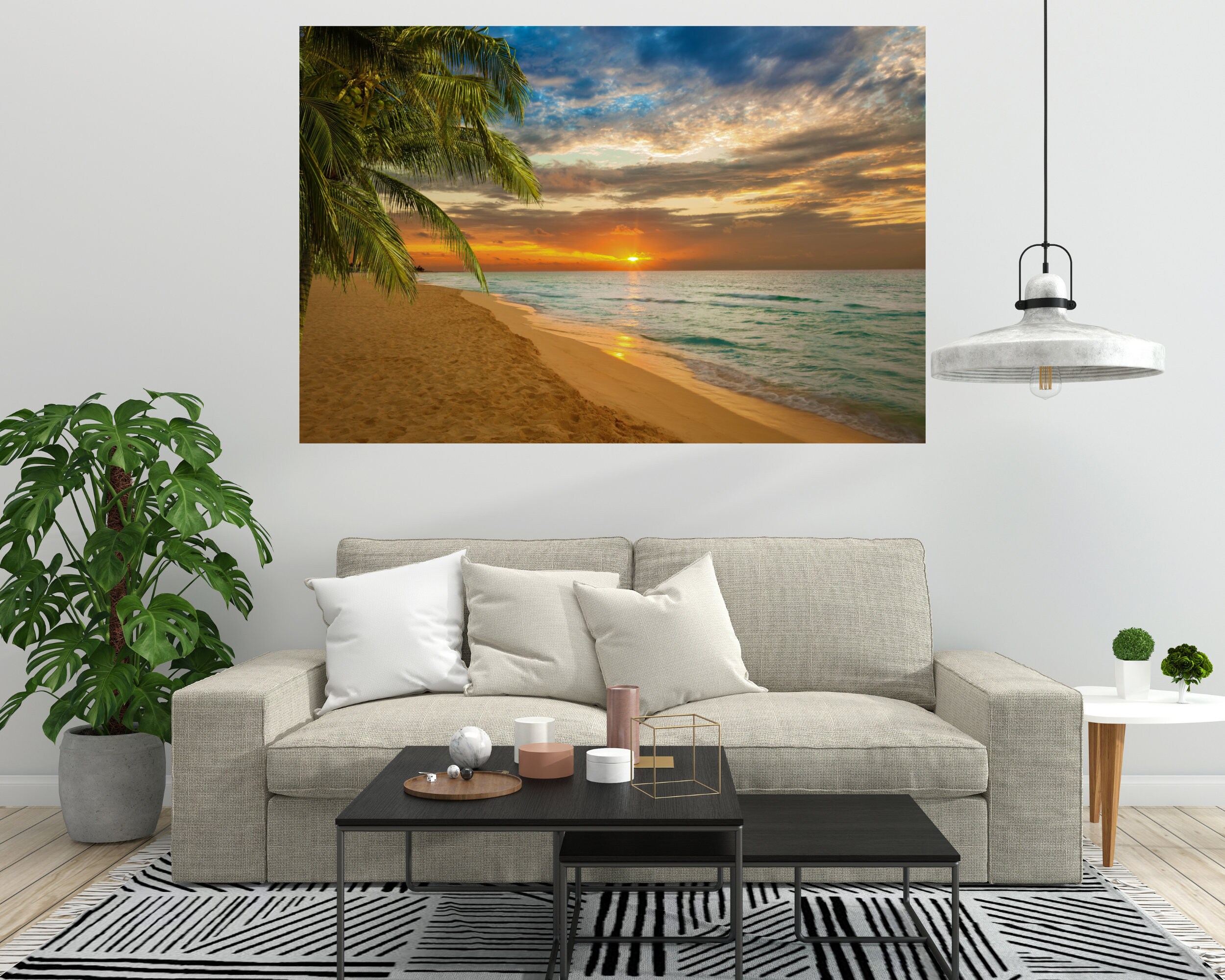 Sunset Beach Canvas Ocean Beach Sunset Canvas Large Wall Etsy